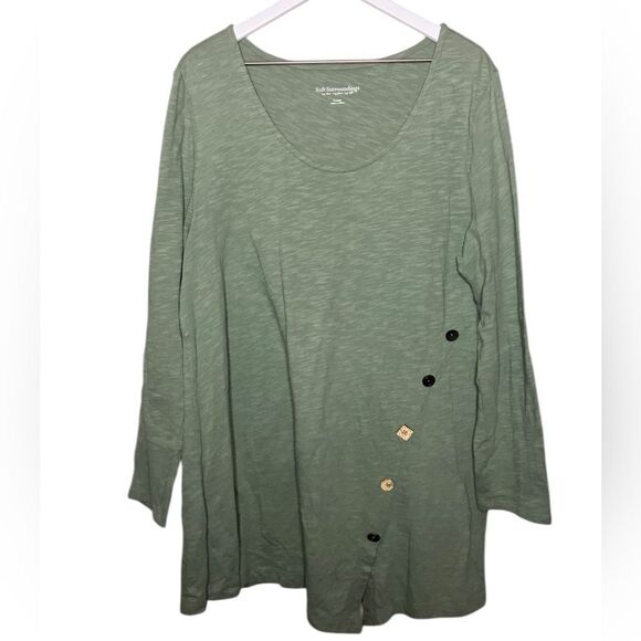 Soft Surroundings Offshore Tunic Top Lagenlook Asymmetrical Buttons Green XL - Picture 1 of 5